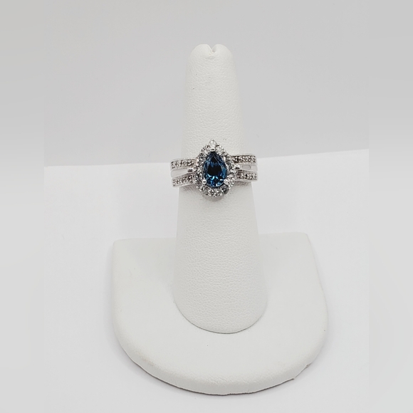 Genuine Pear London Blue & White Topaz 925 Sterling Silver Halo Ring - Picture 7 of 8